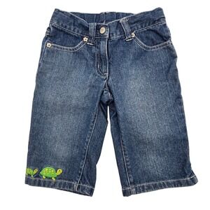 Vintage Gymboree 2007 "Tennis Match" Blue Denim Turtle Embroidered Capris 3T